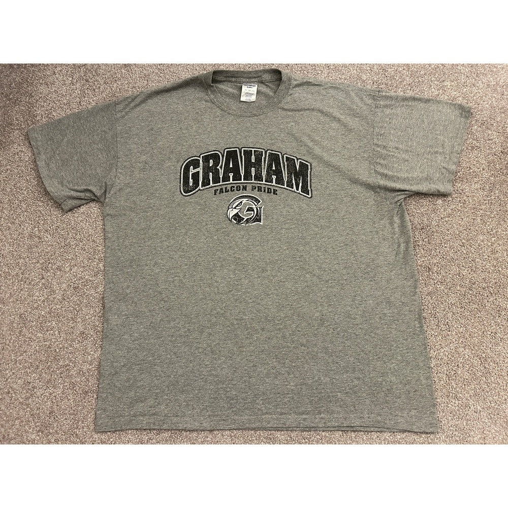 Jerzees Graphic T-Shirt Mens 2XL Gray Excellent Graham Falcon Pride Heavyweight